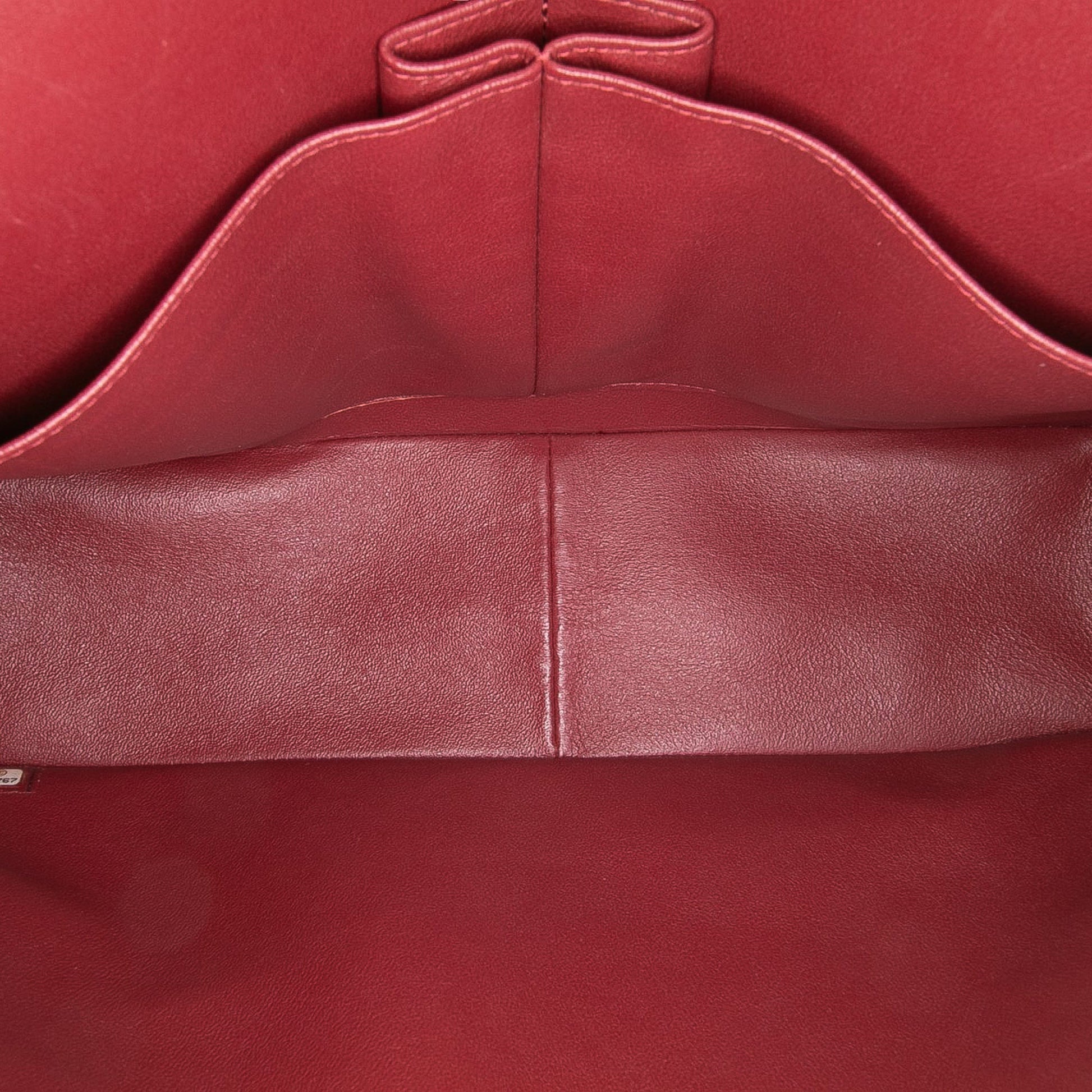 Second hand Chanel Classic Double Flap Jumbo Lambskin Leather Matelassè Handbag Red - Tabita Bags