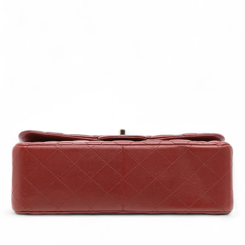 Second hand Chanel Classic Double Flap Jumbo Lambskin Leather Matelassè Handbag Red - Tabita Bags