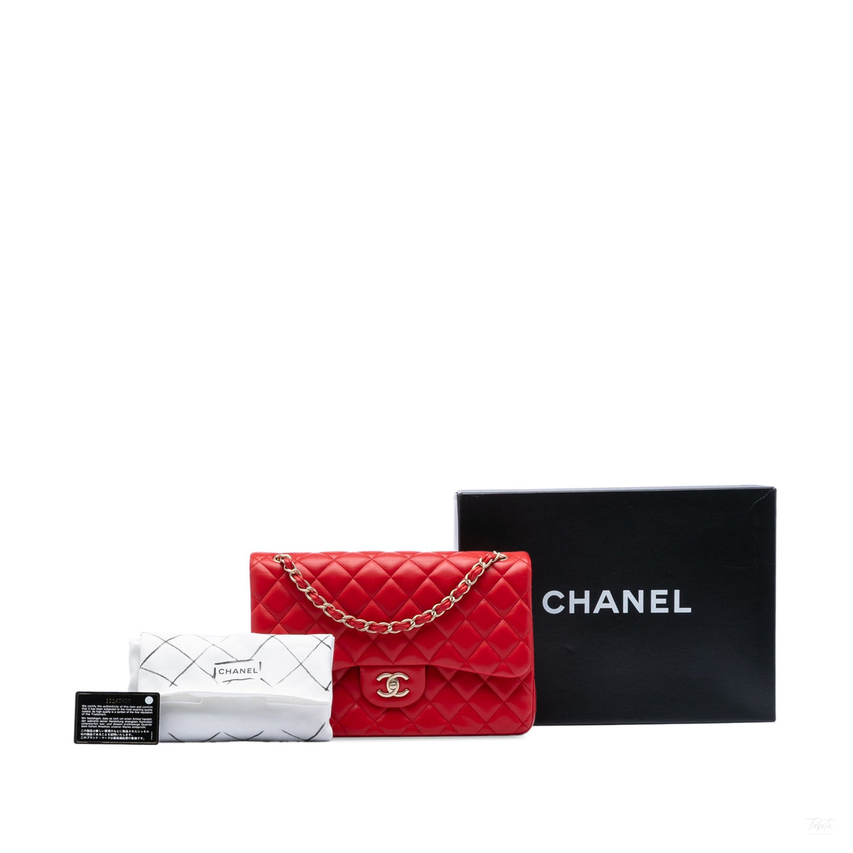 Second hand Chanel Classic Double Flap Jumbo Lambskin Leather Matelassè Handbag Red - Tabita Bags