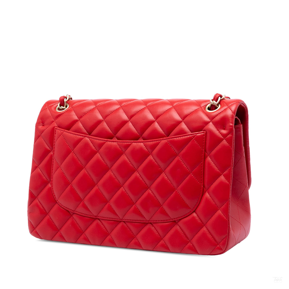 Second hand Chanel Classic Double Flap Jumbo Lambskin Leather Matelassè Handbag Red - Tabita Bags