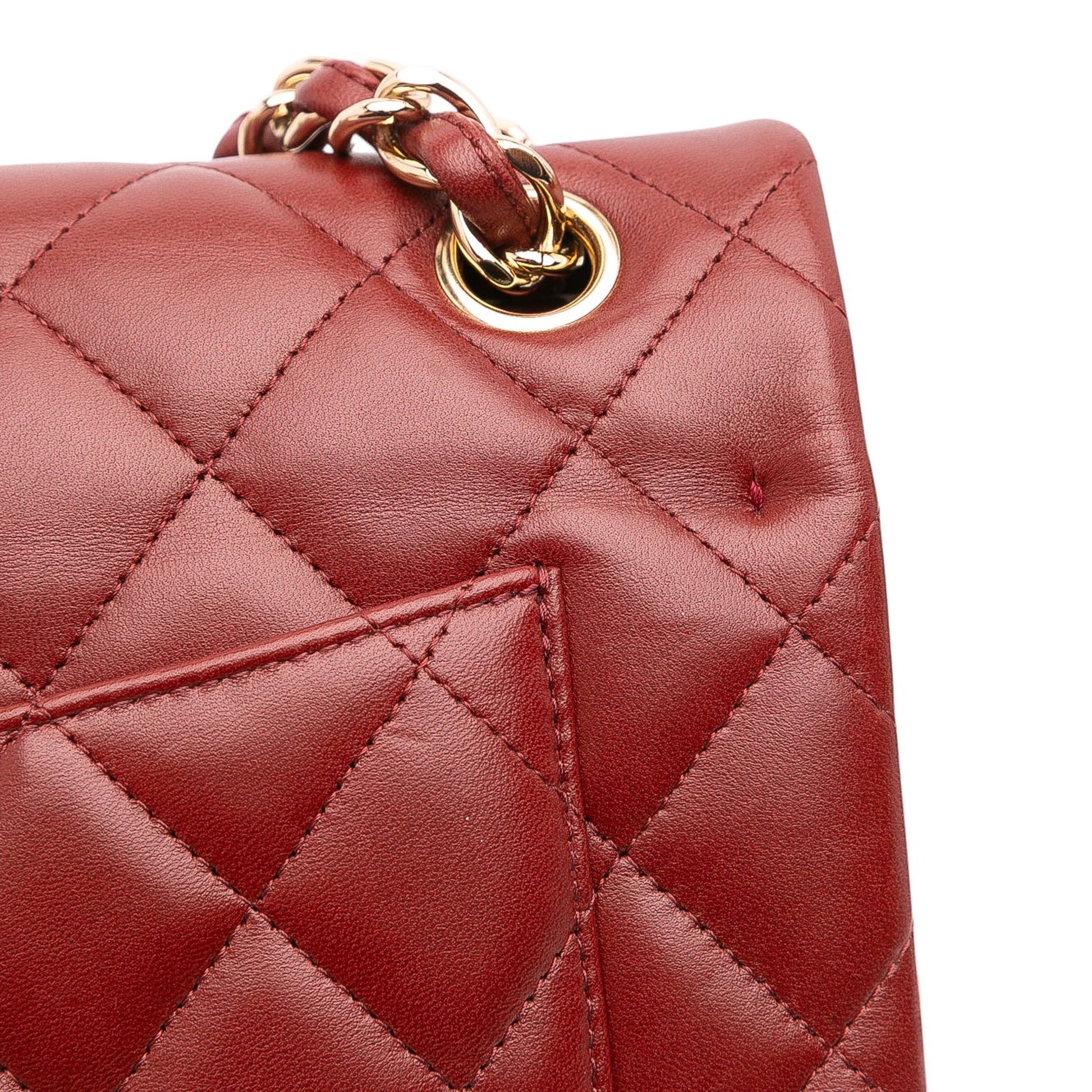 Second hand Chanel Classic Double Flap Jumbo Lambskin Leather Matelassè Handbag Red - Tabita Bags