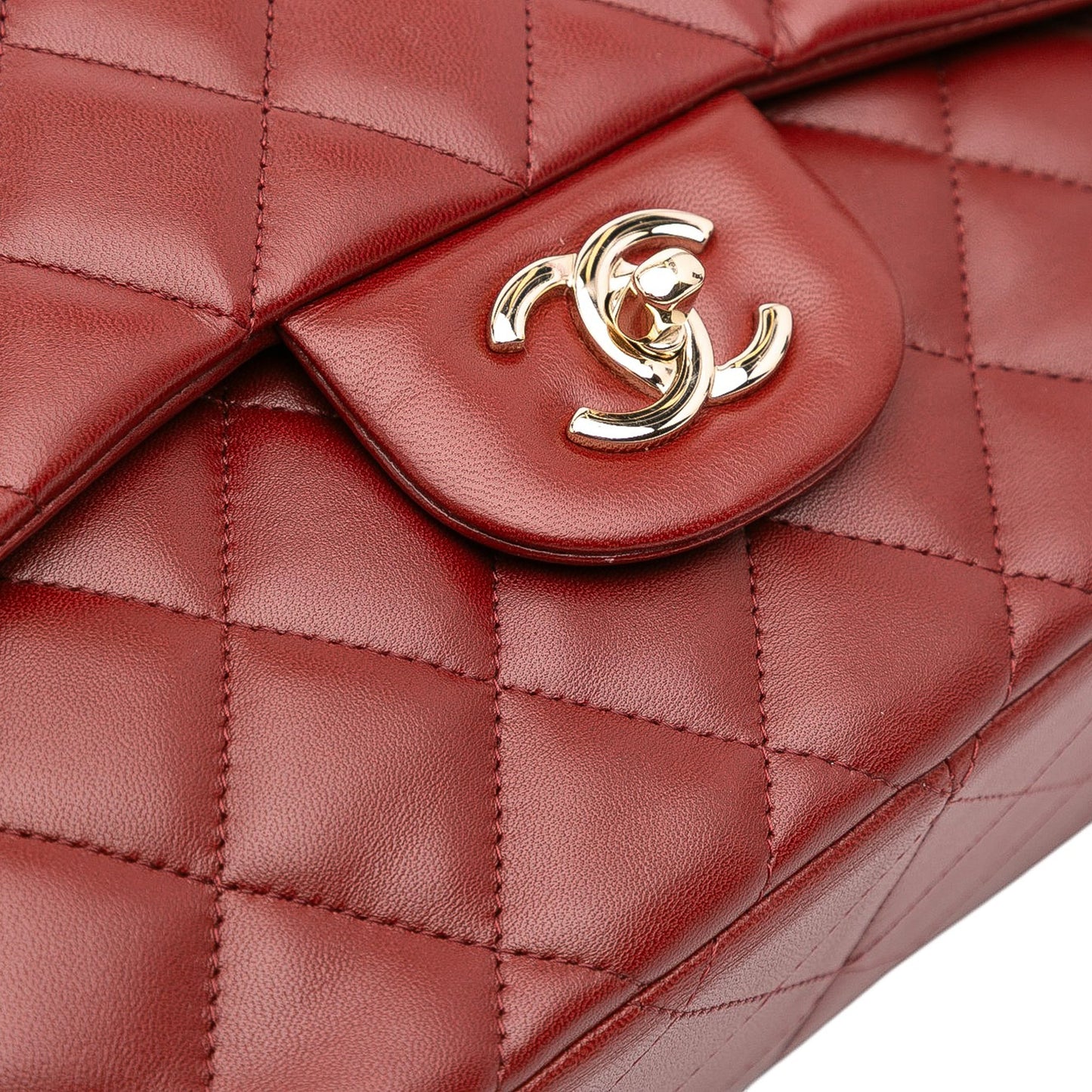 Second hand Chanel Classic Double Flap Jumbo Lambskin Leather Matelassè Handbag Red - Tabita Bags