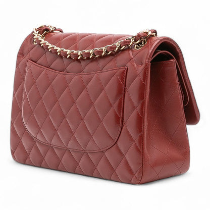 Second hand Chanel Classic Double Flap Jumbo Lambskin Leather Matelassè Handbag Red - Tabita Bags