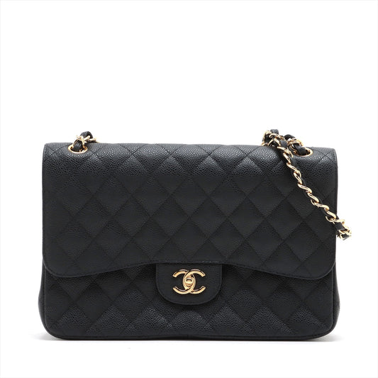 Second hand Chanel Classic Double Flap Jumbo Matelassè Caviar Leather 2 - Ways Flap Bag Black - Tabita Bags