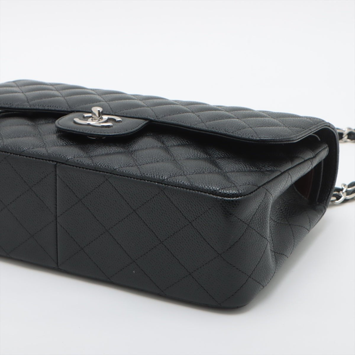 Second hand Chanel Classic Double Flap Jumbo Matelassè Caviar Leather 2 - Ways Flap Bag Black - Tabita Bags