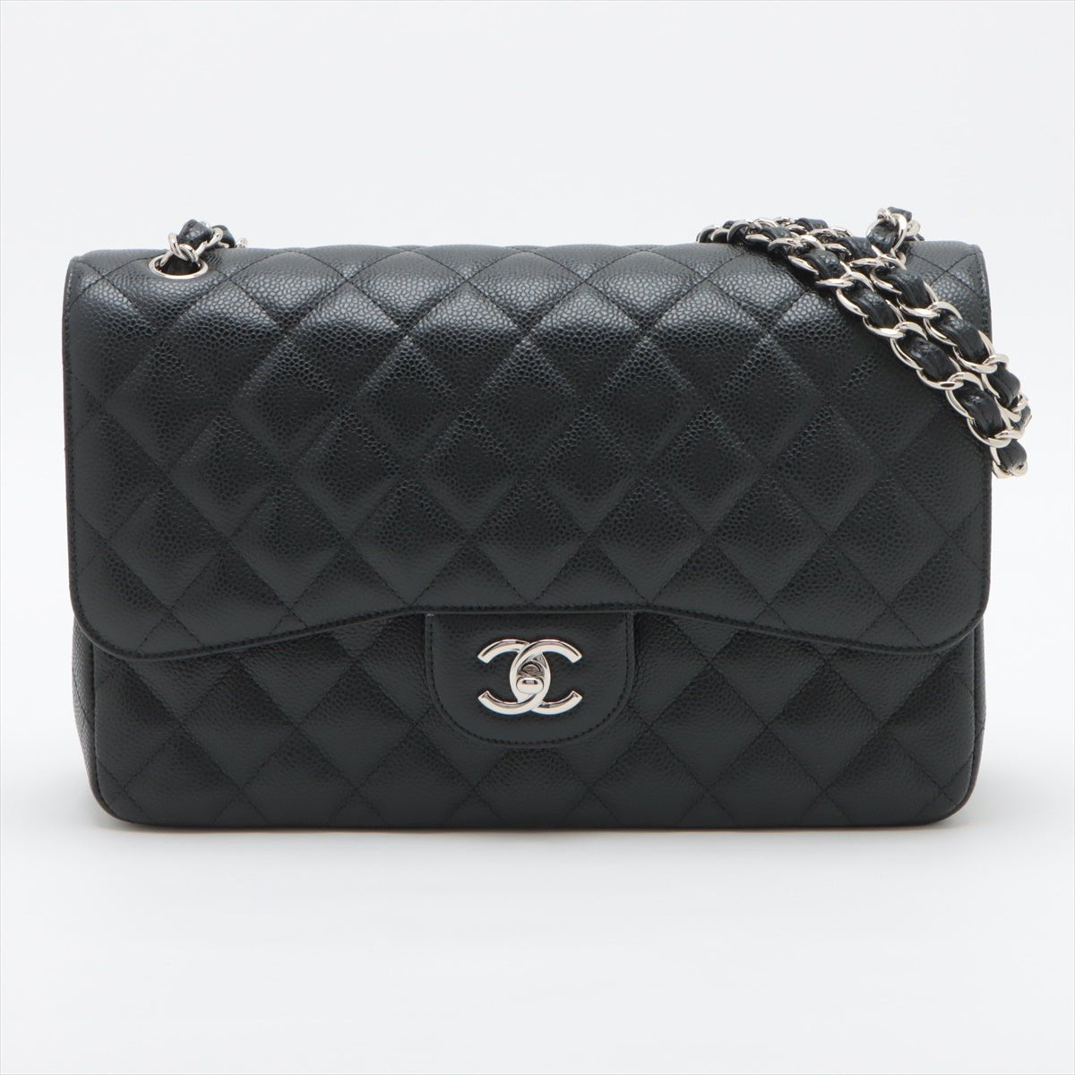 Second hand Chanel Classic Double Flap Jumbo Matelassè Caviar Leather 2 - Ways Flap Bag Black - Tabita Bags