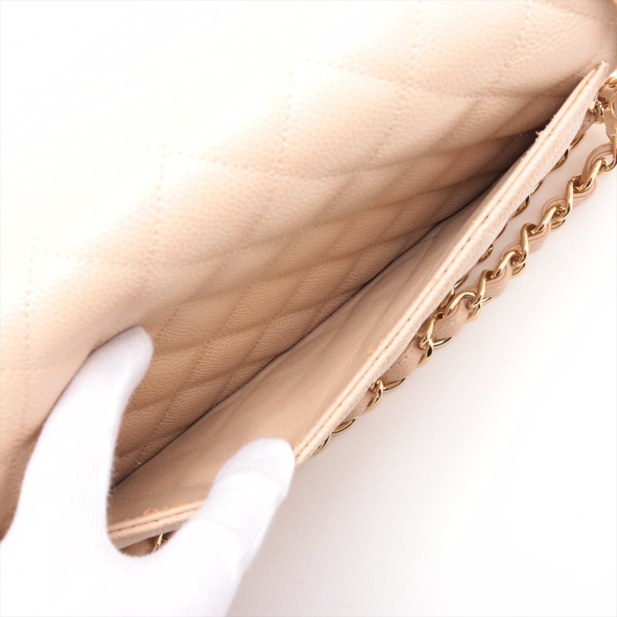 Second hand Chanel Classic Double Flap Jumbo Matelassè Caviar Leather 2 - Ways Flap Handbag Beige - Tabita Bags