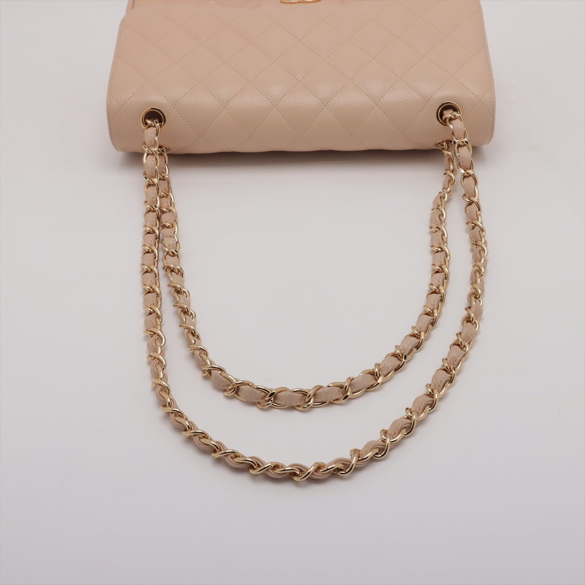 Second hand Chanel Classic Double Flap Jumbo Matelassè Caviar Leather 2 - Ways Flap Handbag Beige - Tabita Bags