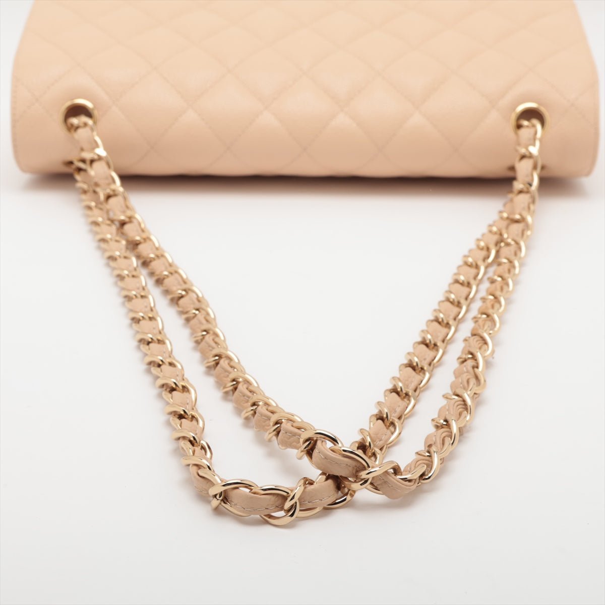 Second hand Chanel Classic Double Flap Jumbo Matelassè Caviar Leather 2 - Ways Flap Handbag Beige - Tabita Bags