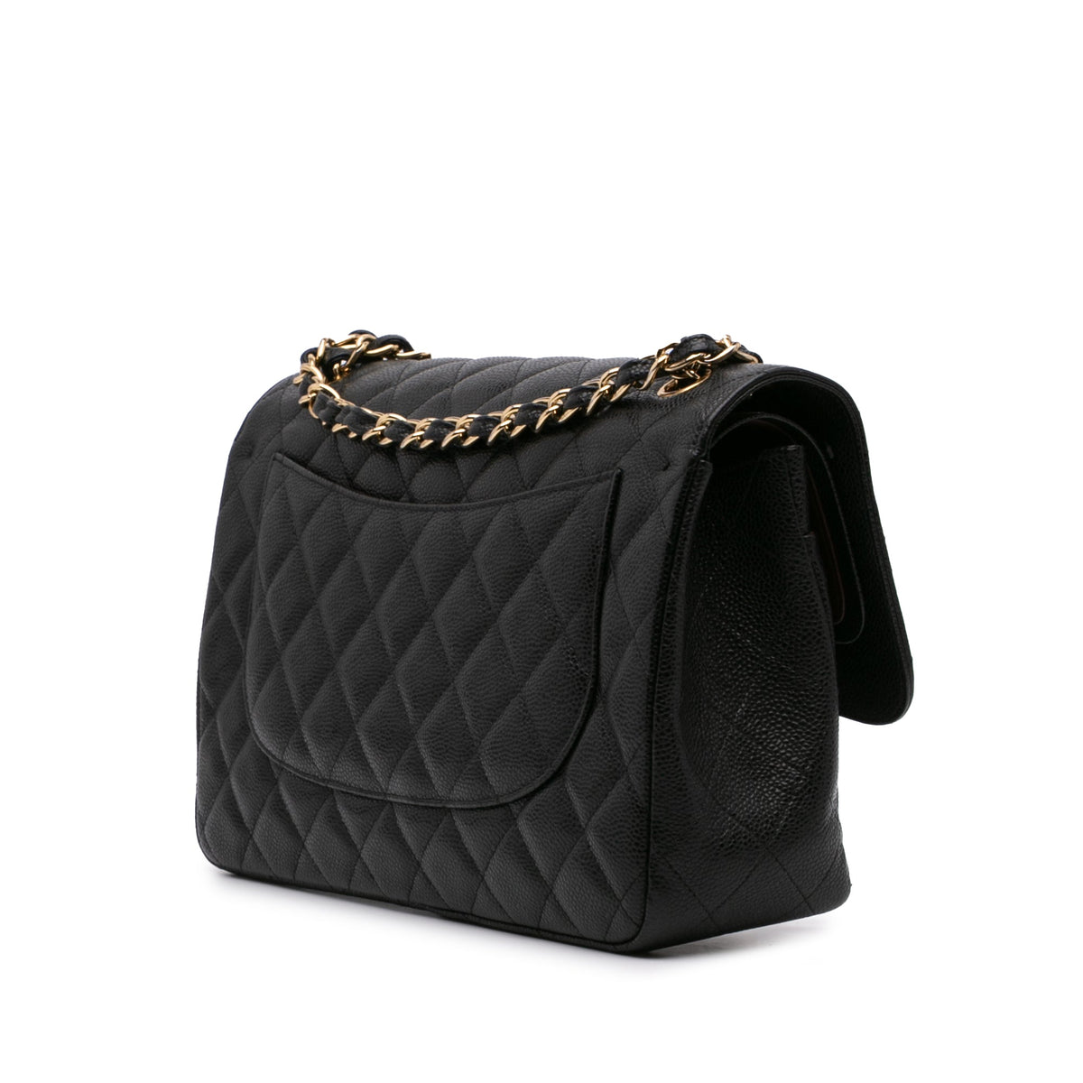 Second hand Chanel Classic Double Flap Jumbo Matelassè Caviar Leather 2 - Ways Flap Handbag Black - Tabita Bags