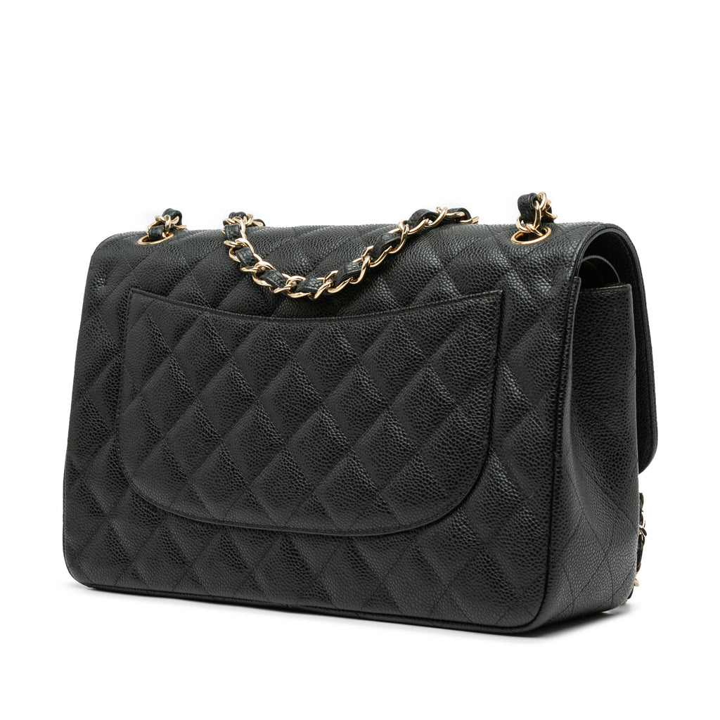 Second hand Chanel Classic Double Flap Jumbo Matelassè Caviar Leather 2 - Ways Flap Handbag Black - Tabita Bags