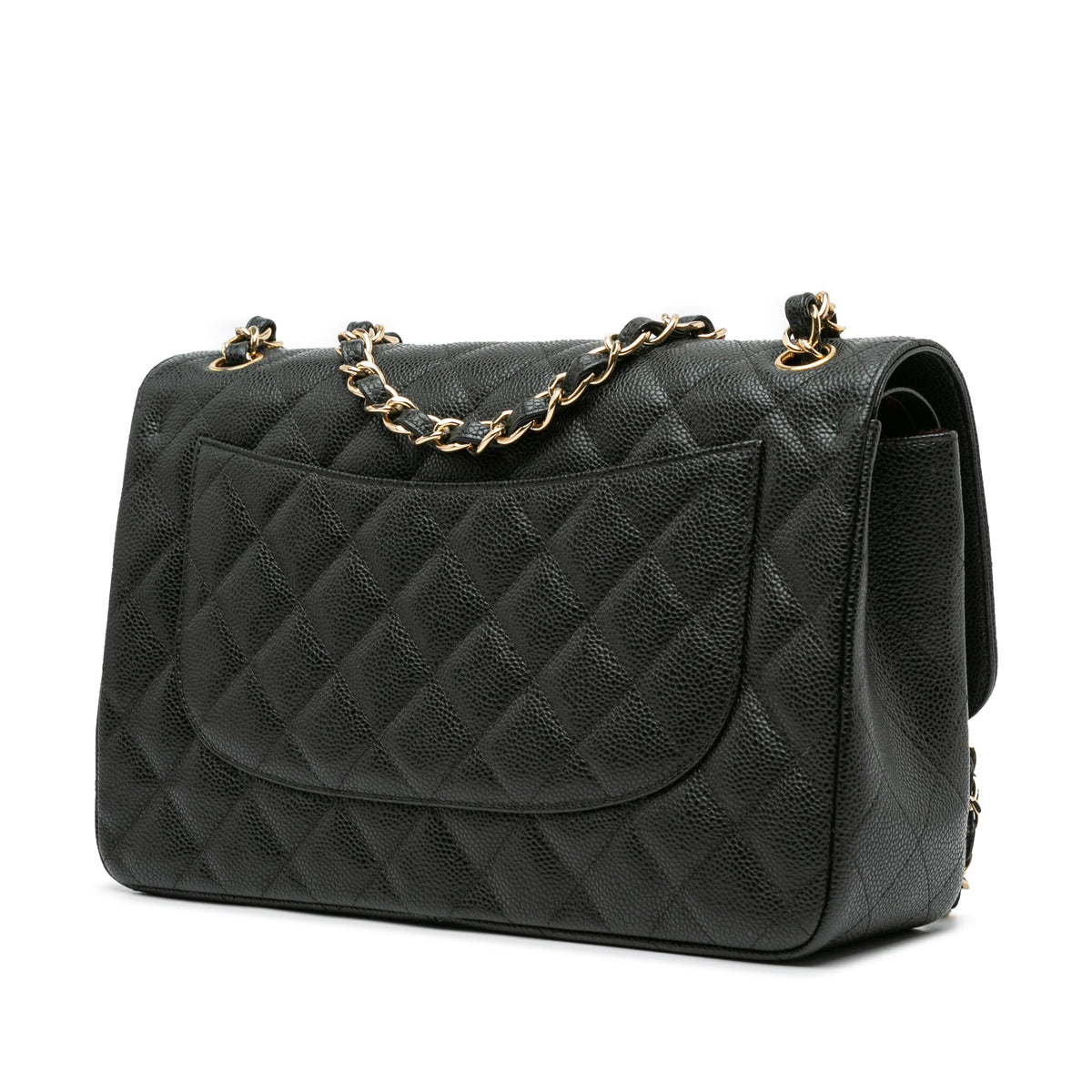 Second hand Chanel Classic Double Flap Jumbo Matelassè Caviar Leather 2 - Ways Flap Handbag Black - Tabita Bags