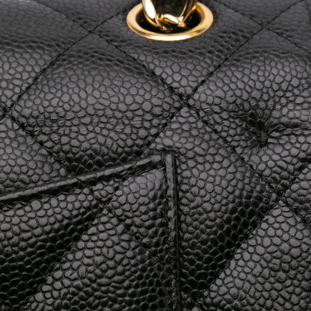 Second hand Chanel Classic Double Flap Jumbo Matelassè Caviar Leather 2 - Ways Flap Handbag Black - Tabita Bags