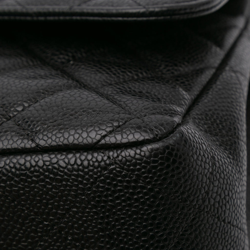 Second hand Chanel Classic Double Flap Jumbo Matelassè Caviar Leather 2 - Ways Flap Handbag Black - Tabita Bags