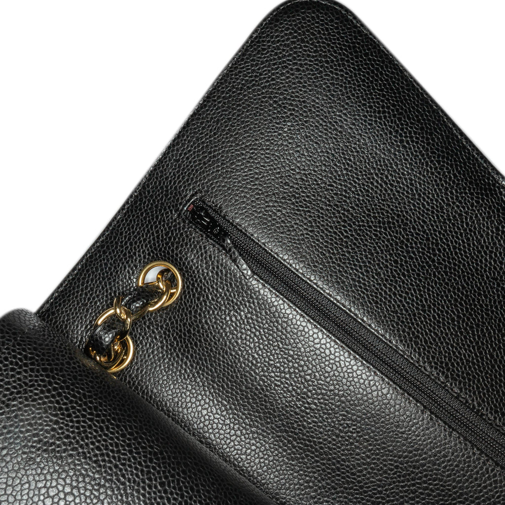 Second hand Chanel Classic Double Flap Jumbo Matelassè Caviar Leather 2 - Ways Flap Handbag Black - Tabita Bags