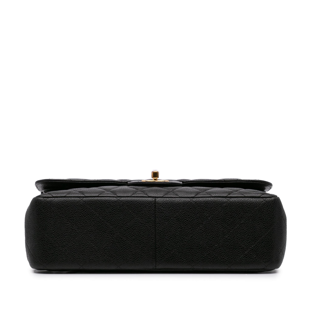 Second hand Chanel Classic Double Flap Jumbo Matelassè Caviar Leather 2 - Ways Flap Handbag Black - Tabita Bags