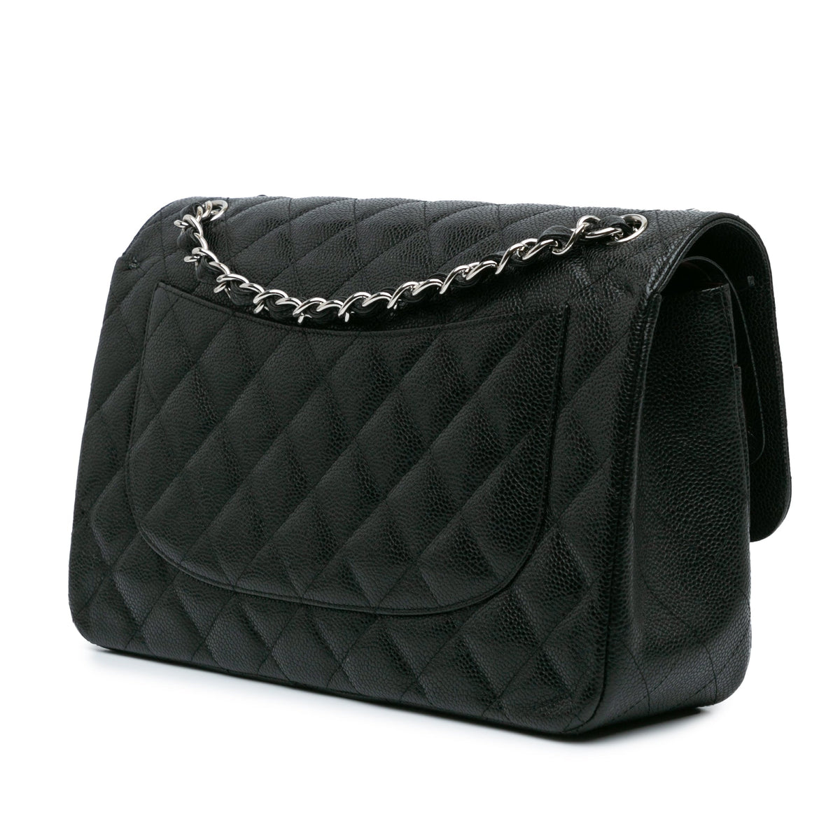 Second hand Chanel Classic Double Flap Jumbo Matelassè Caviar Leather 2 - Ways Flap Handbag Black - Tabita Bags