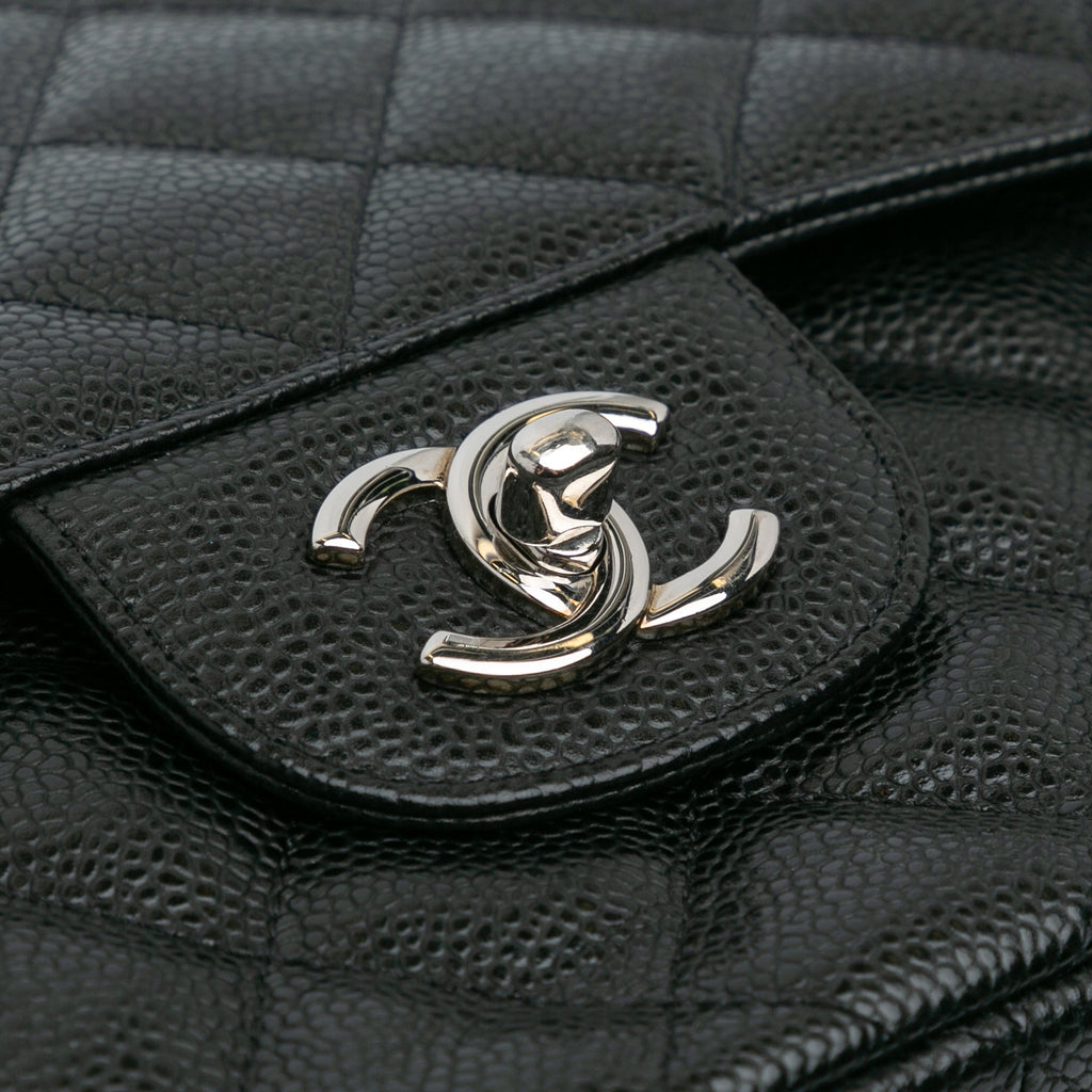 Second hand Chanel Classic Double Flap Jumbo Matelassè Caviar Leather 2 - Ways Flap Handbag Black - Tabita Bags