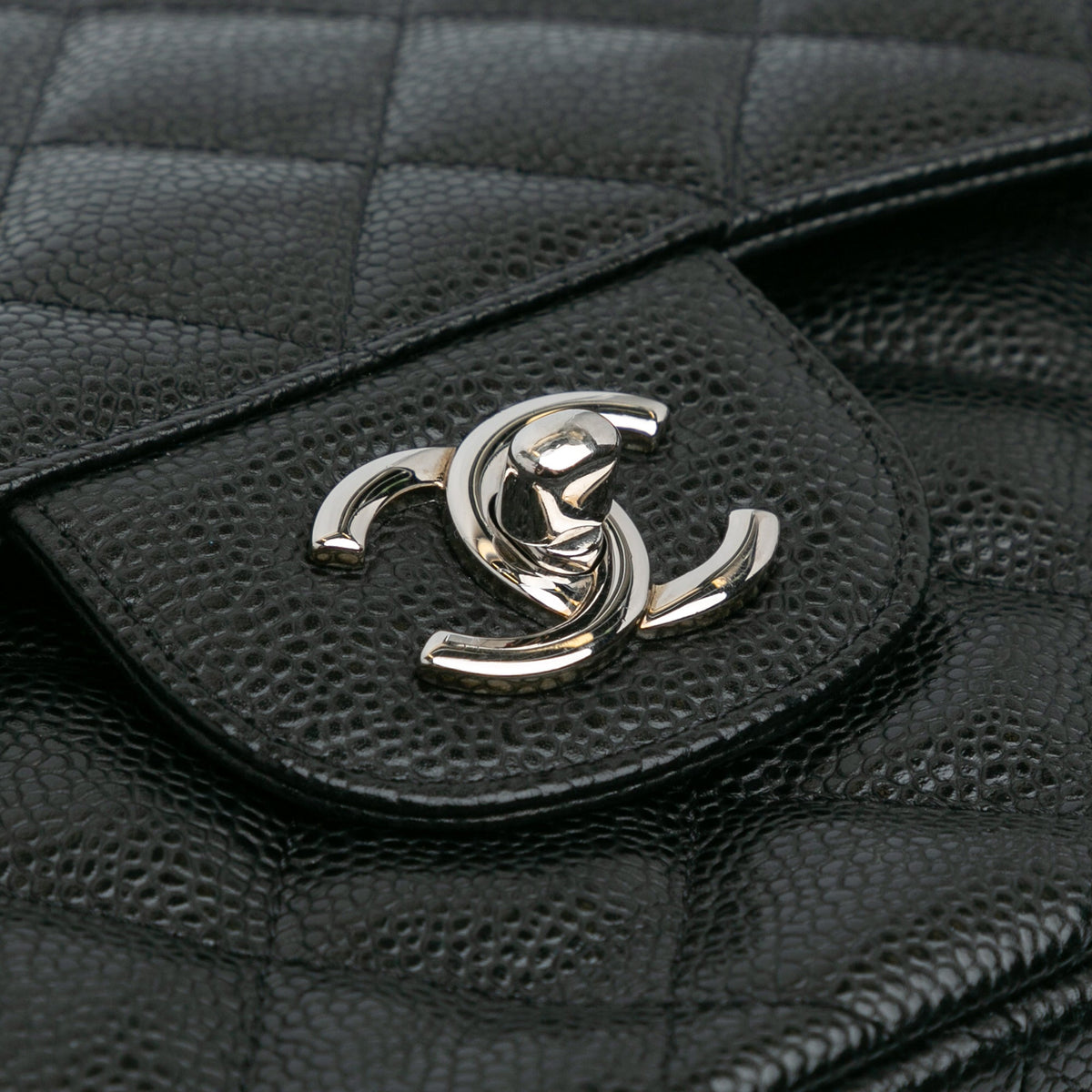 Second hand Chanel Classic Double Flap Jumbo Matelassè Caviar Leather 2 - Ways Flap Handbag Black - Tabita Bags