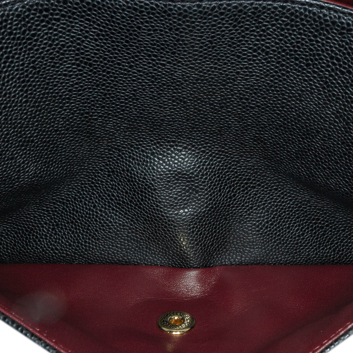 Second hand Chanel Classic Double Flap Jumbo Matelassè Caviar Leather 2 - Ways Flap Handbag Black - Tabita Bags