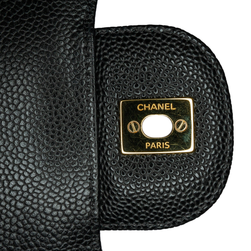 Second hand Chanel Classic Double Flap Jumbo Matelassè Caviar Leather 2 - Ways Flap Handbag Black - Tabita Bags