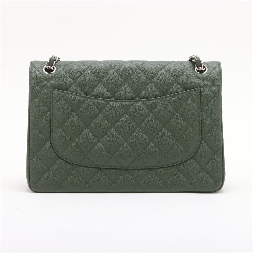 Second hand Chanel Classic Double Flap Jumbo Matelassè Caviar Leather 2 - Ways Flap Handbag Military Green - Tabita Bags