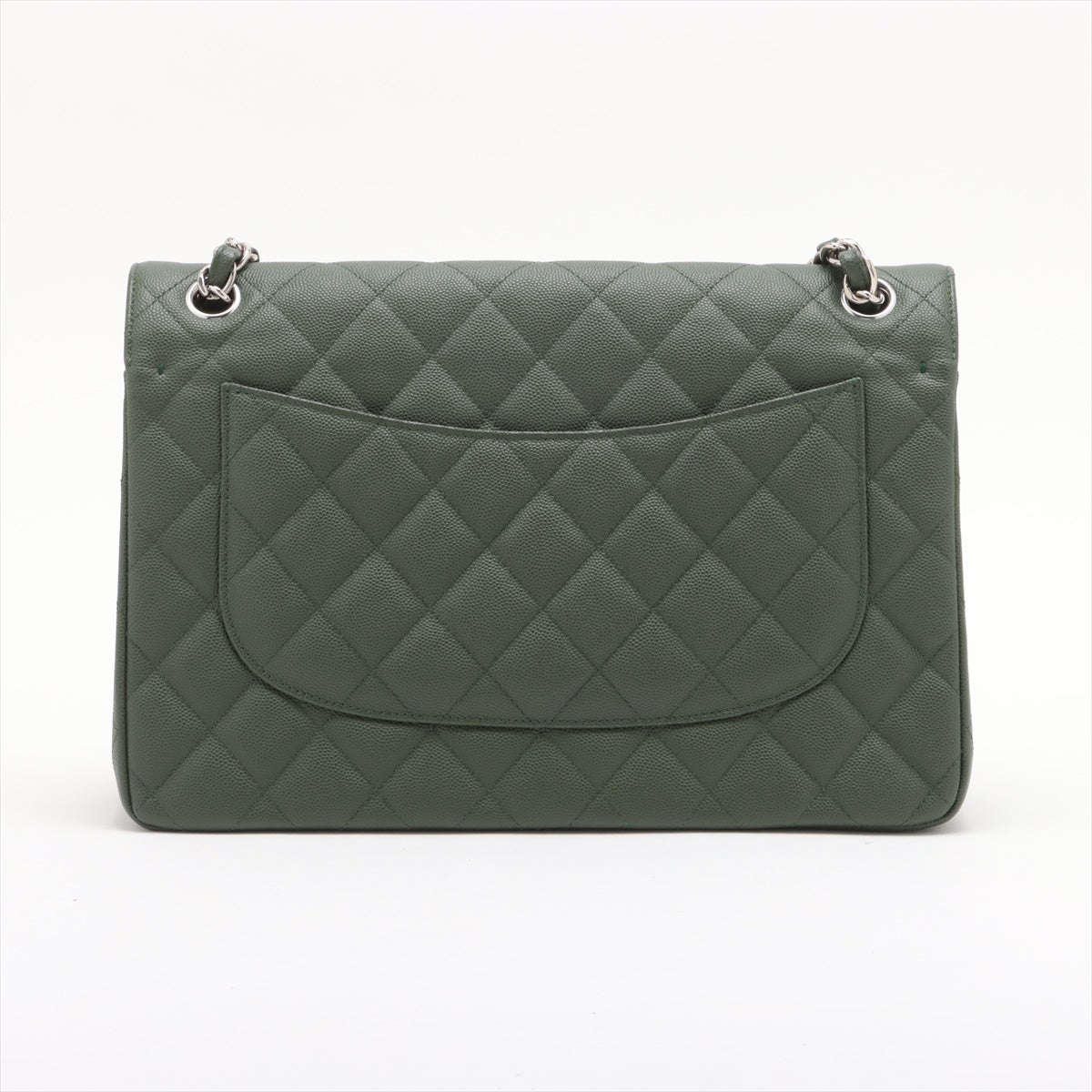 Second hand Chanel Classic Double Flap Jumbo Matelassè Caviar Leather 2 - Ways Flap Handbag Military Green - Tabita Bags