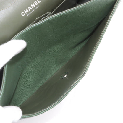 Second hand Chanel Classic Double Flap Jumbo Matelassè Caviar Leather 2 - Ways Flap Handbag Military Green - Tabita Bags