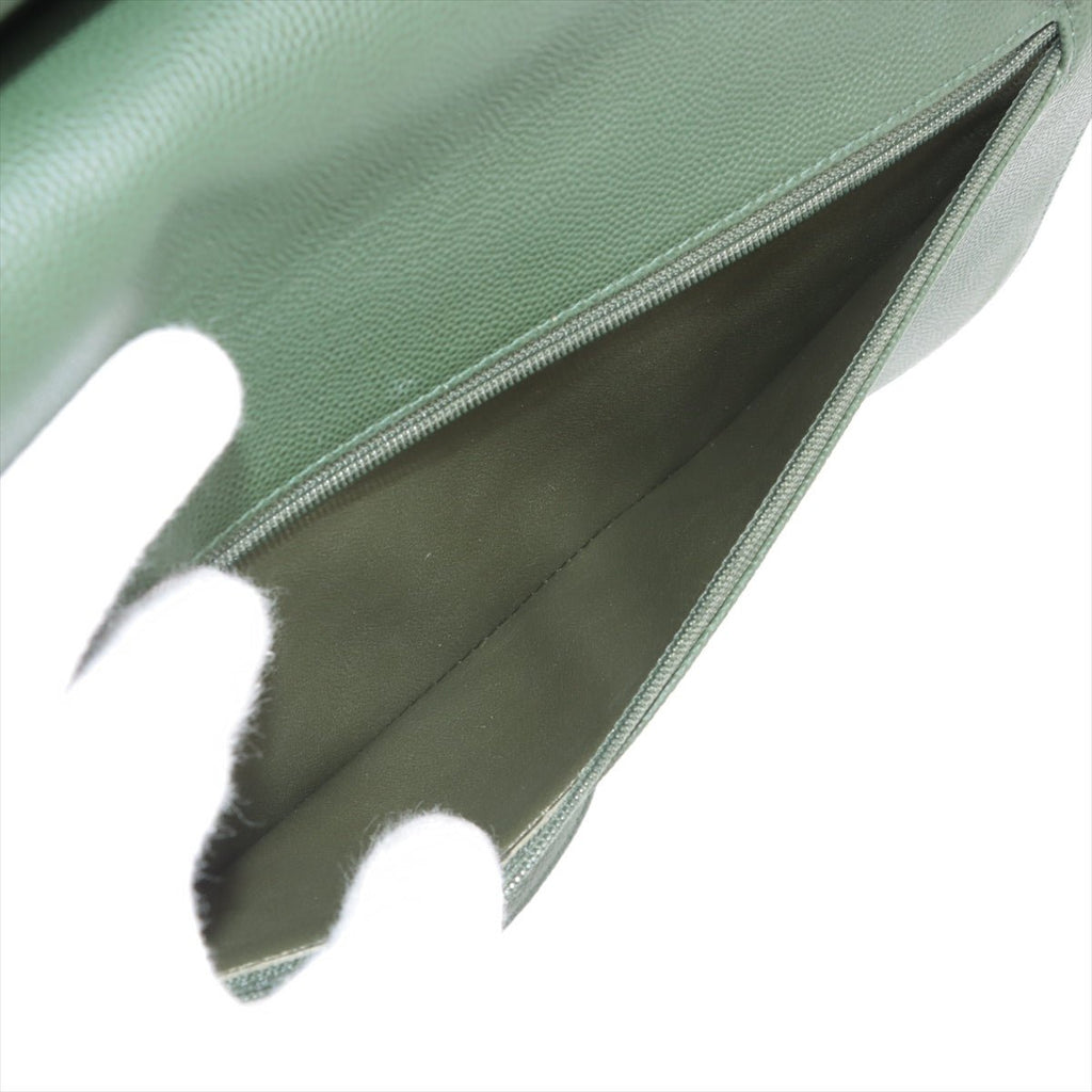 Second hand Chanel Classic Double Flap Jumbo Matelassè Caviar Leather 2 - Ways Flap Handbag Military Green - Tabita Bags