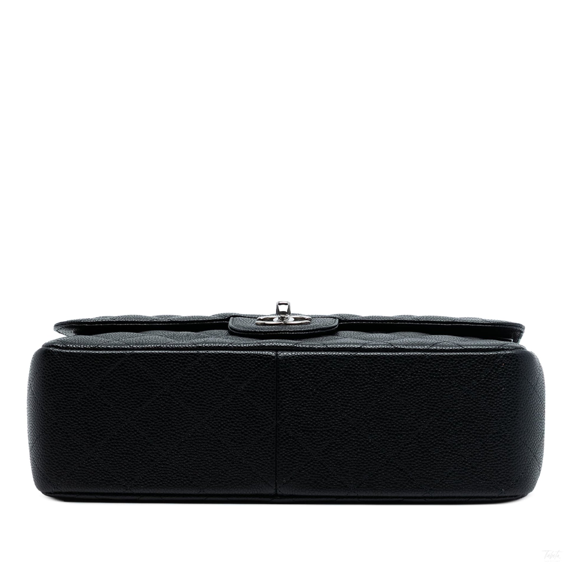 Second hand Chanel Classic Double Flap Jumbo Matelassè Caviar Leather Flap Handbag Black - Tabita Bags
