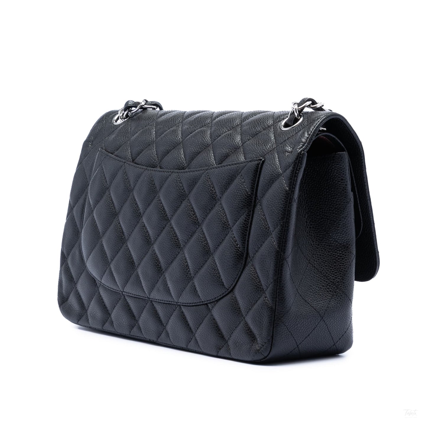 Second hand Chanel Classic Double Flap Jumbo Matelassè Caviar Leather Flap Handbag Black - Tabita Bags