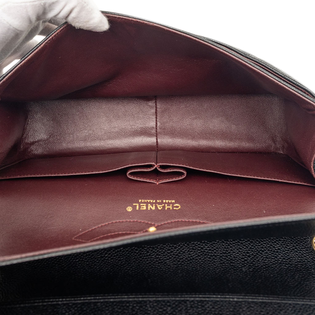 Second hand Chanel Classic Double Flap Jumbo Matelassè Caviar Leather Flap Handbag Black - Tabita Bags