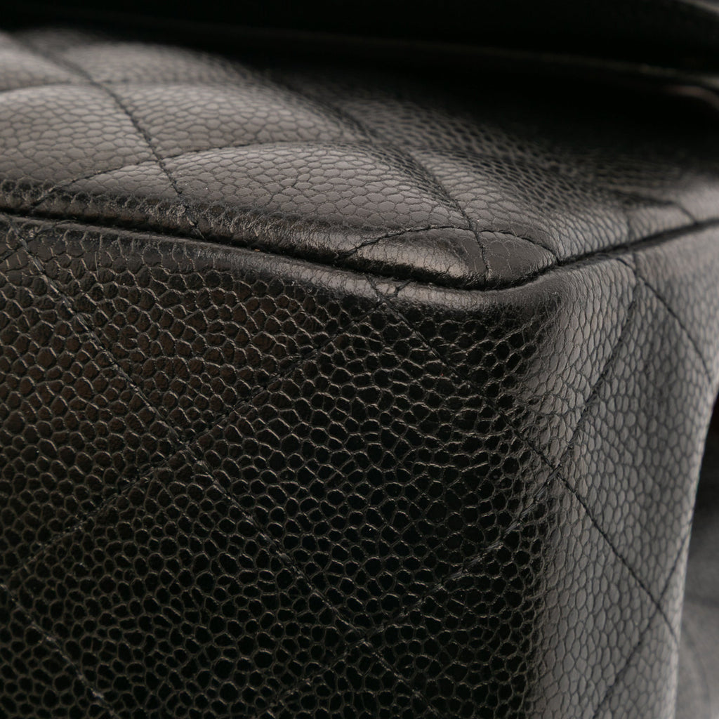 Second hand Chanel Classic Double Flap Jumbo Matelassè Caviar Leather Flap Handbag Black - Tabita Bags