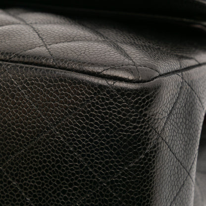 Second hand Chanel Classic Double Flap Jumbo Matelassè Caviar Leather Flap Handbag Black - Tabita Bags