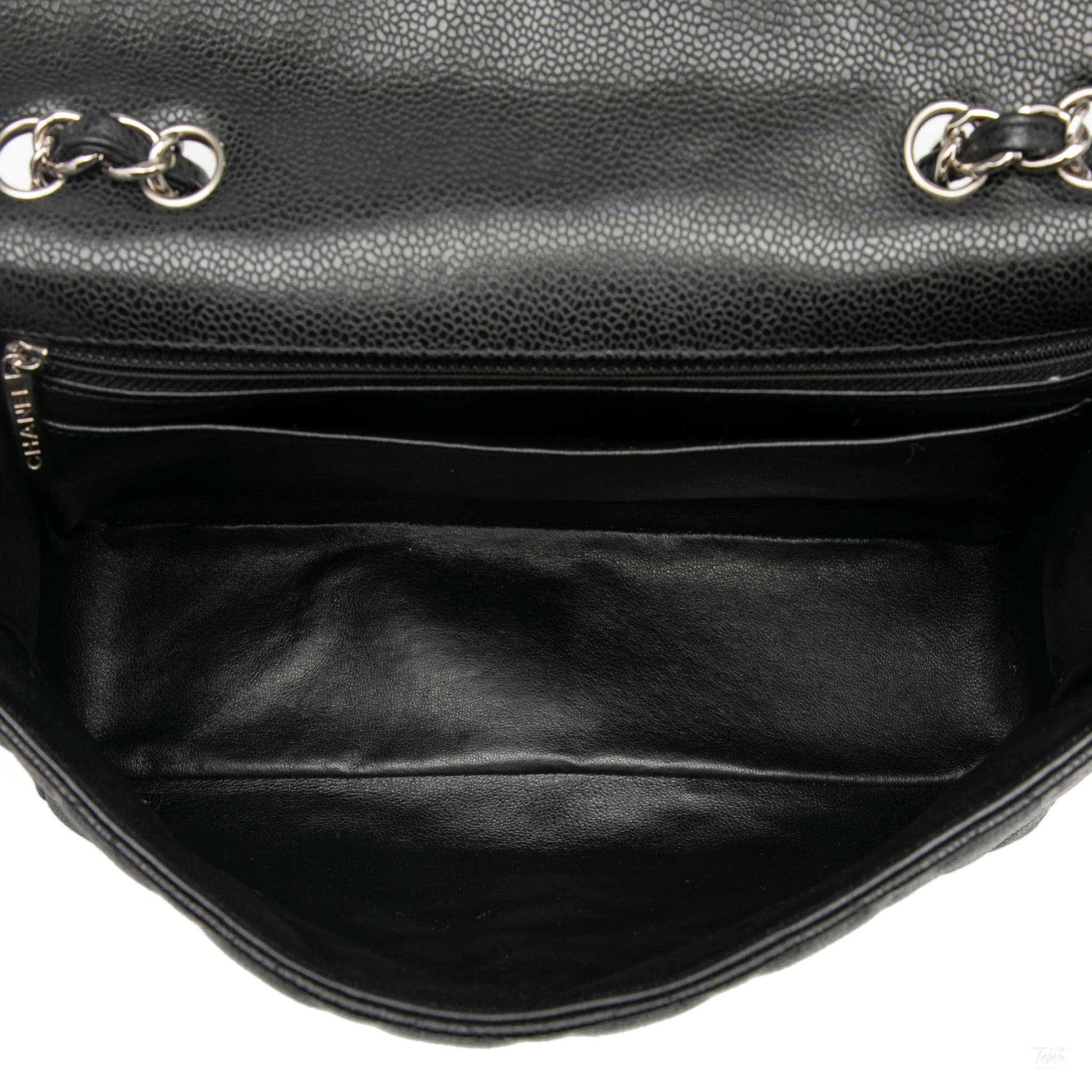 Second hand Chanel Classic Double Flap Jumbo Matelassè Caviar Leather Flap Handbag Black - Tabita Bags