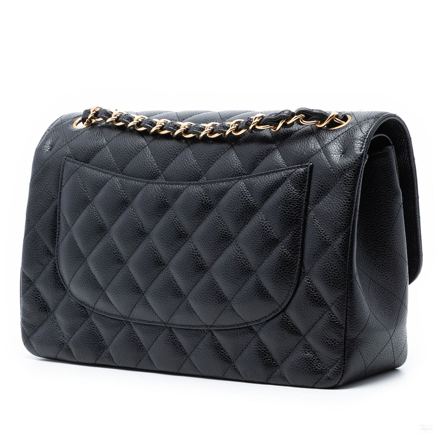 Second hand Chanel Classic Double Flap Jumbo Matelassè Caviar Leather Flap Handbag Black - Tabita Bags