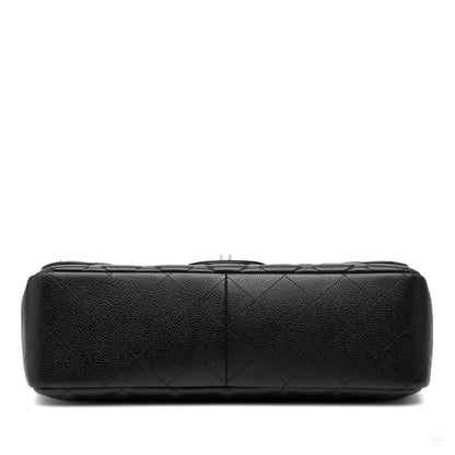 Second hand Chanel Classic Double Flap Jumbo Matelassè Caviar Leather Flap Handbag Black - Tabita Bags