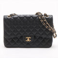 Second hand Chanel Classic Double Flap Jumbo Matelassè Caviar Leather Flap Handbag Black - Tabita Bags