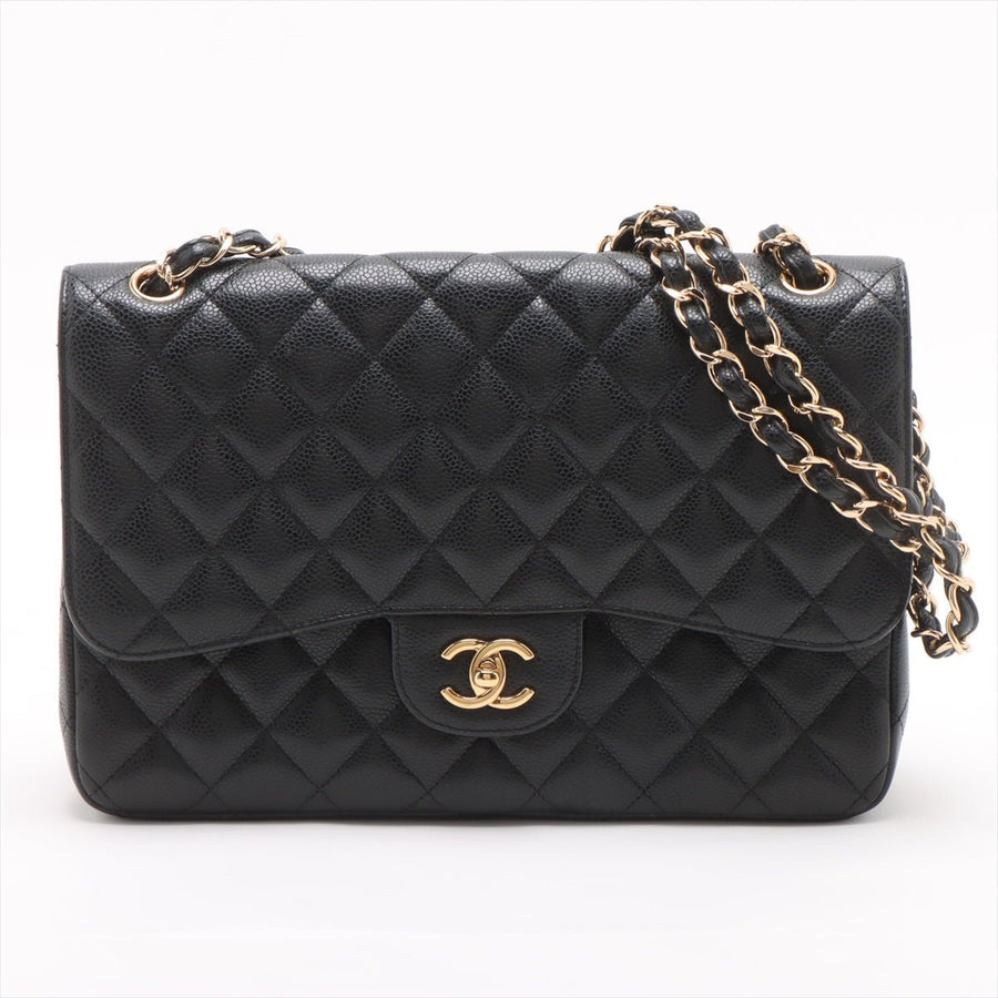 Second hand Chanel Classic Double Flap Jumbo Matelassè Caviar Leather Flap Handbag Black - Tabita Bags