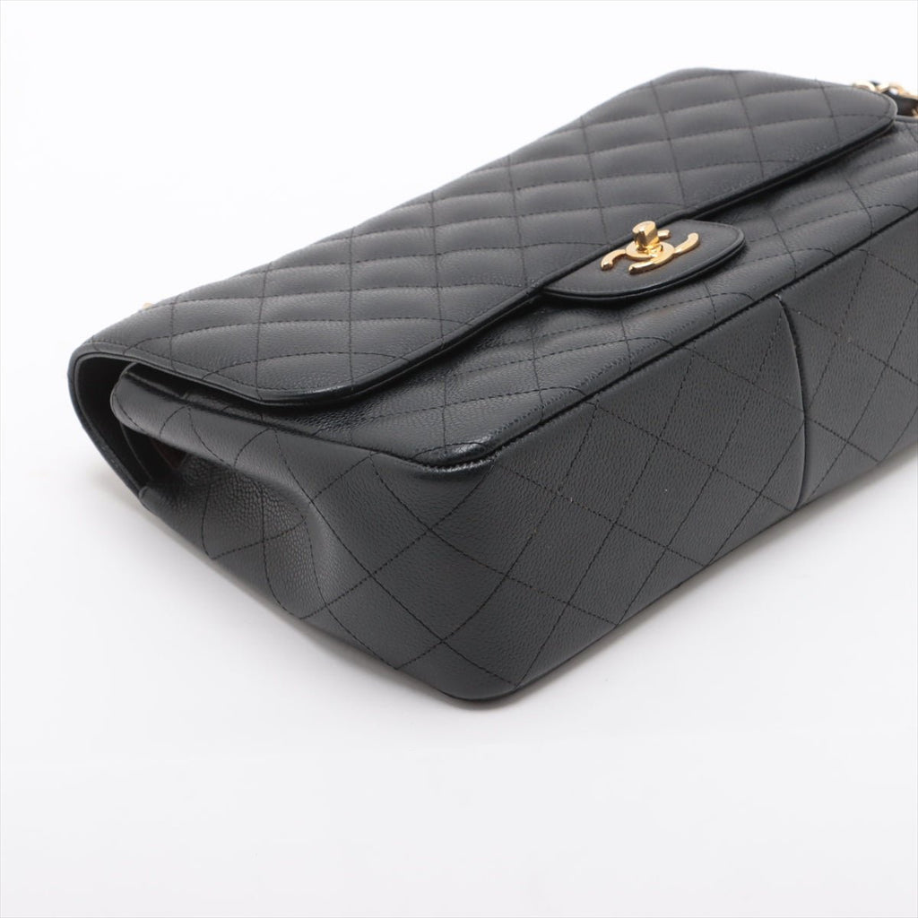 Second hand Chanel Classic Double Flap Jumbo Matelassè Caviar Leather Flap Handbag Black - Tabita Bags