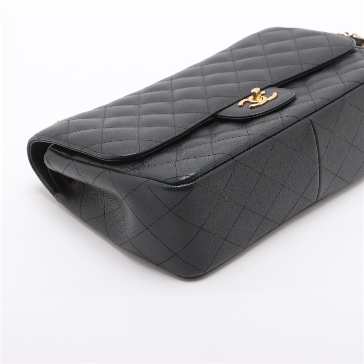 Second hand Chanel Classic Double Flap Jumbo Matelassè Caviar Leather Flap Handbag Black - Tabita Bags