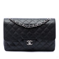 Second hand Chanel Classic Double Flap Jumbo Matelassè Caviar Leather Flap Handbag Black - Tabita Bags