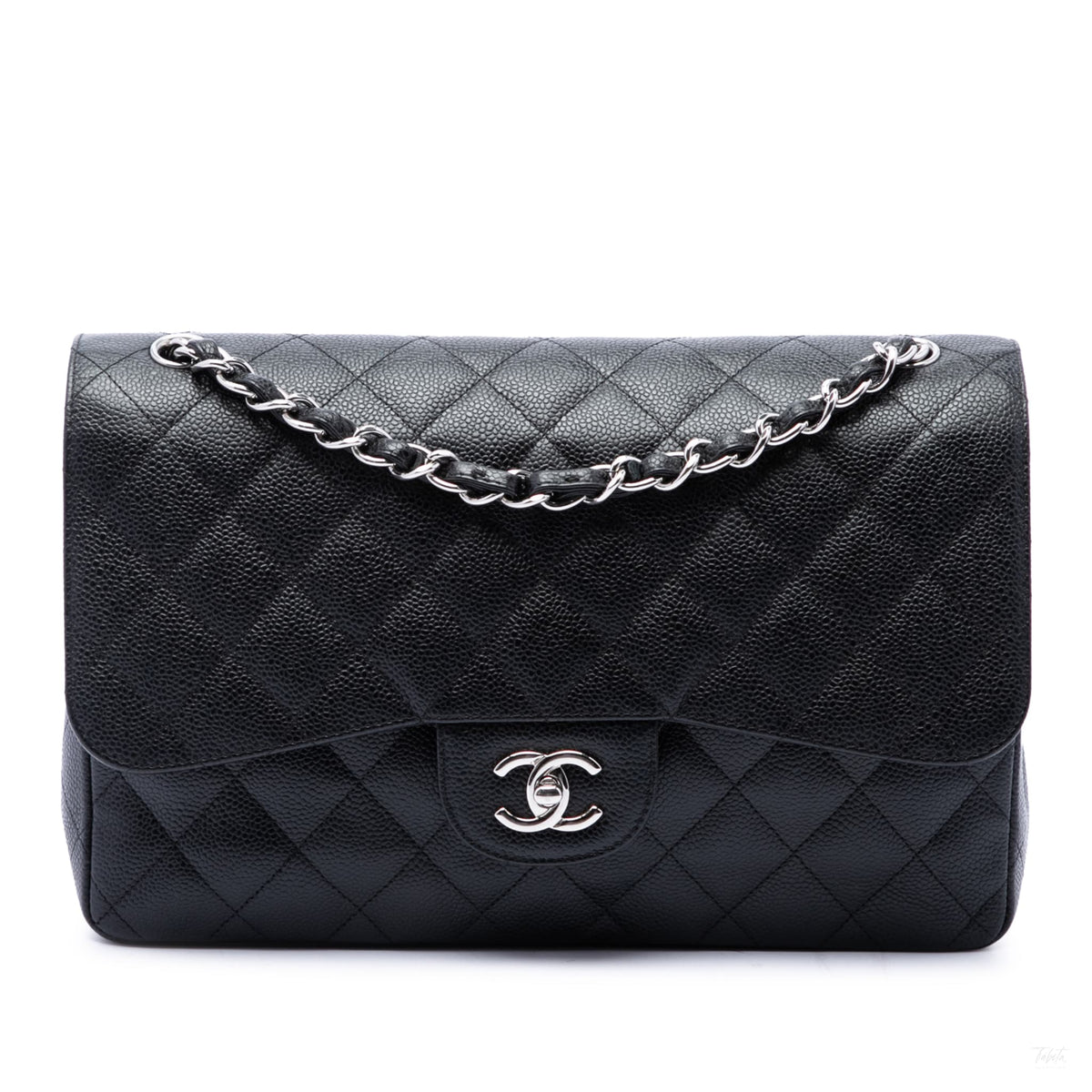 Second hand Chanel Classic Double Flap Jumbo Matelassè Caviar Leather Flap Handbag Black - Tabita Bags