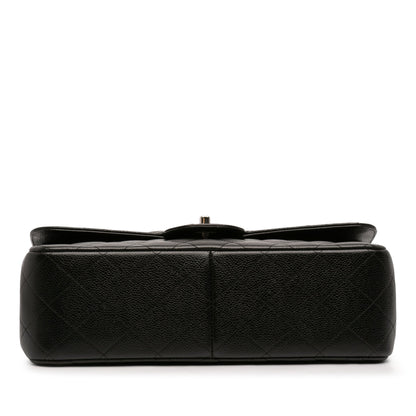 Second hand Chanel Classic Double Flap Jumbo Matelassè Caviar Leather Flap Handbag Black - Tabita Bags