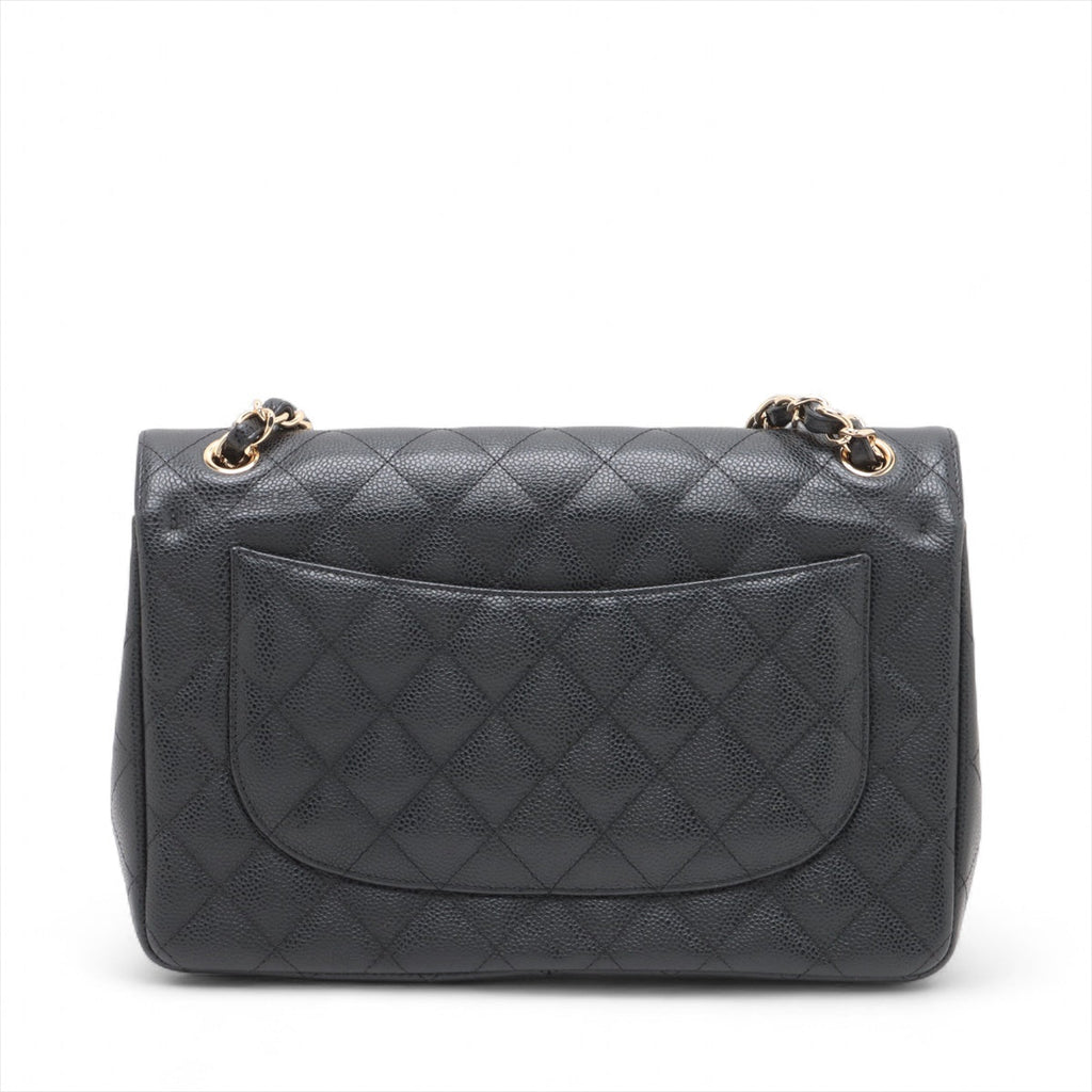 Second hand Chanel Classic Double Flap Jumbo Matelassè Caviar Leather Flap Handbag Black - Tabita Bags