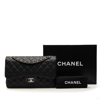 Second hand Chanel Classic Double Flap Jumbo Matelassè Caviar Leather Flap Handbag Black - Tabita Bags