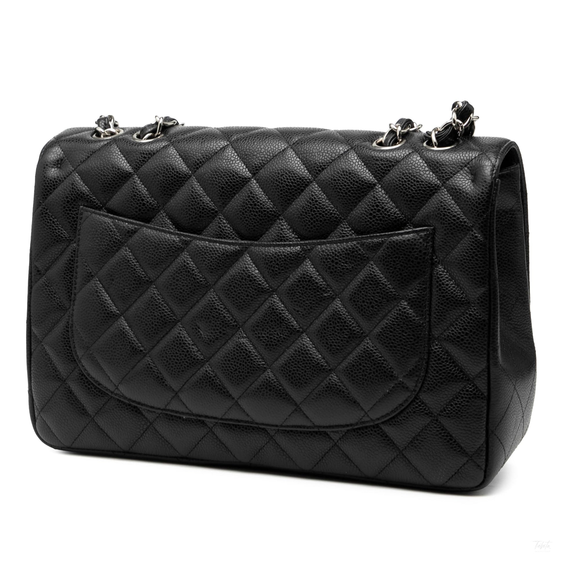 Second hand Chanel Classic Double Flap Jumbo Matelassè Caviar Leather Flap Handbag Black - Tabita Bags