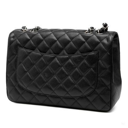 Second hand Chanel Classic Double Flap Jumbo Matelassè Caviar Leather Flap Handbag Black - Tabita Bags