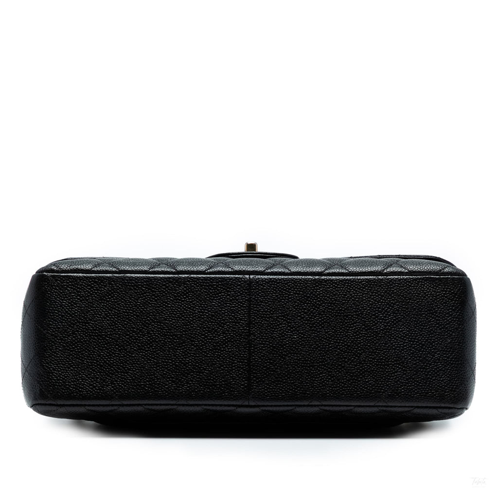 Second hand Chanel Classic Double Flap Jumbo Matelassè Caviar Leather Flap Handbag Black - Tabita Bags