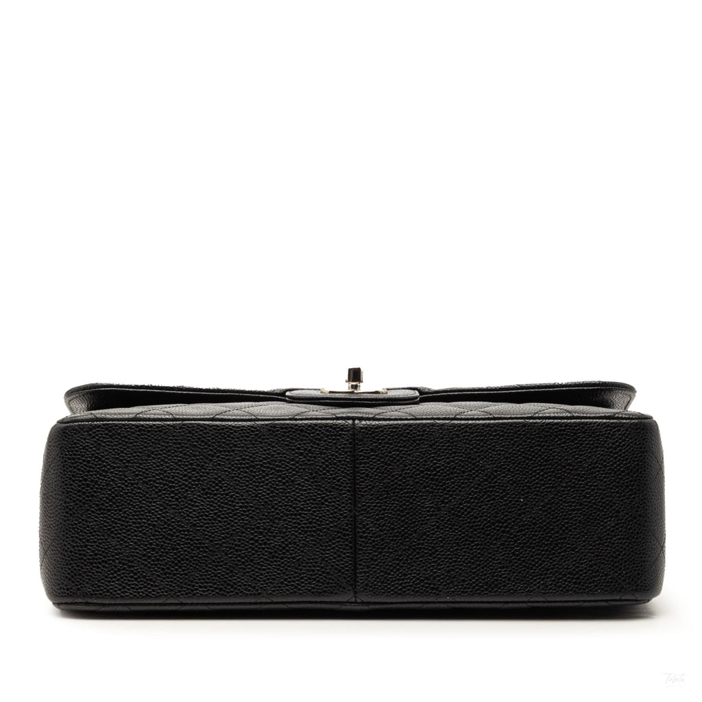 Second hand Chanel Classic Double Flap Jumbo Matelassè Caviar Leather Flap Handbag Black - Tabita Bags